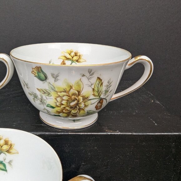 Citadel China Dorset Porcelain Floral Yellow Rose Pattern Footed Teacup Set of 3 - Picture 3 of 10